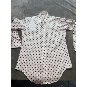 Vintage 60s 70s  Button Front Shirt Mens L Dagger‎ Collar Red White Arrow Polka